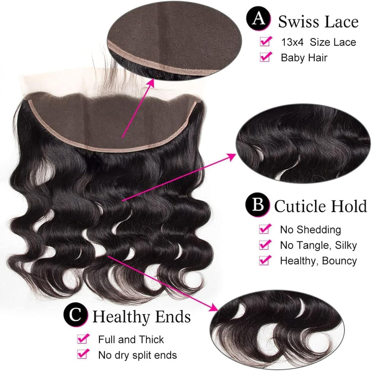 Boopwine body wave extensions 14 inch closure for natural looking fullness