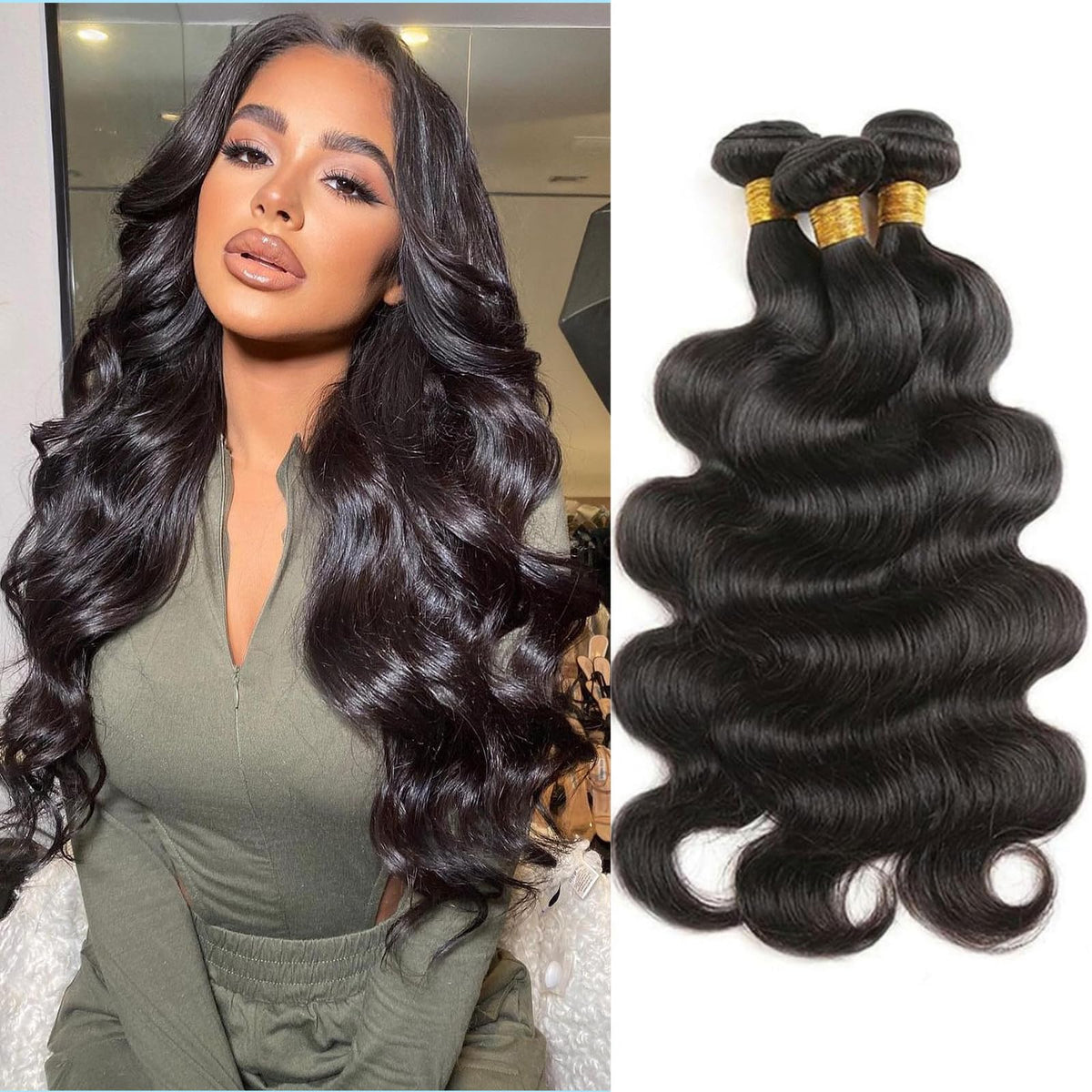 Boopwine body wave bundles 16-inch close-up shows soft, silky Brazilian hair for a natural look.