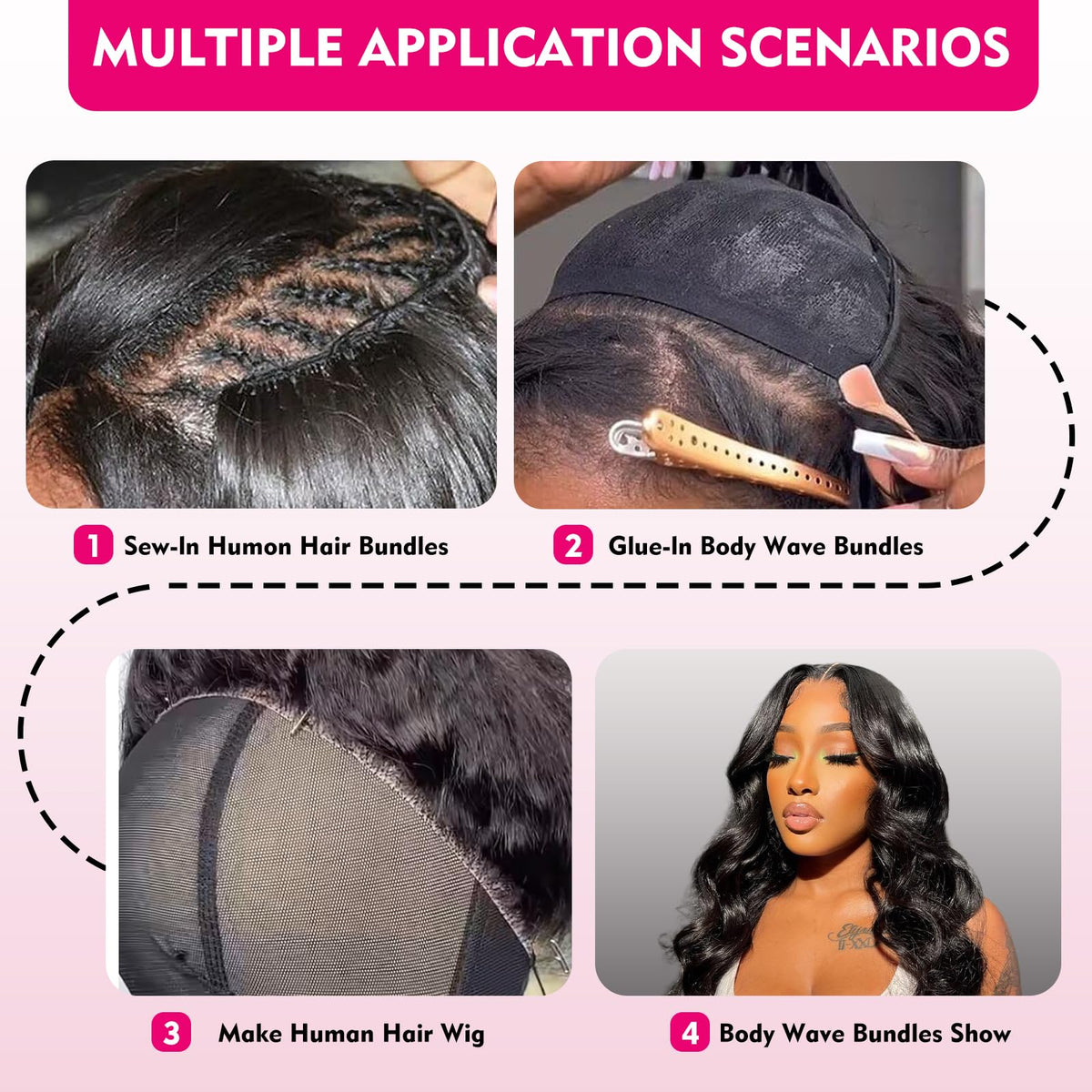 Boopwine body wave bundles 3-pack in package highlights value and full-bodied volume.