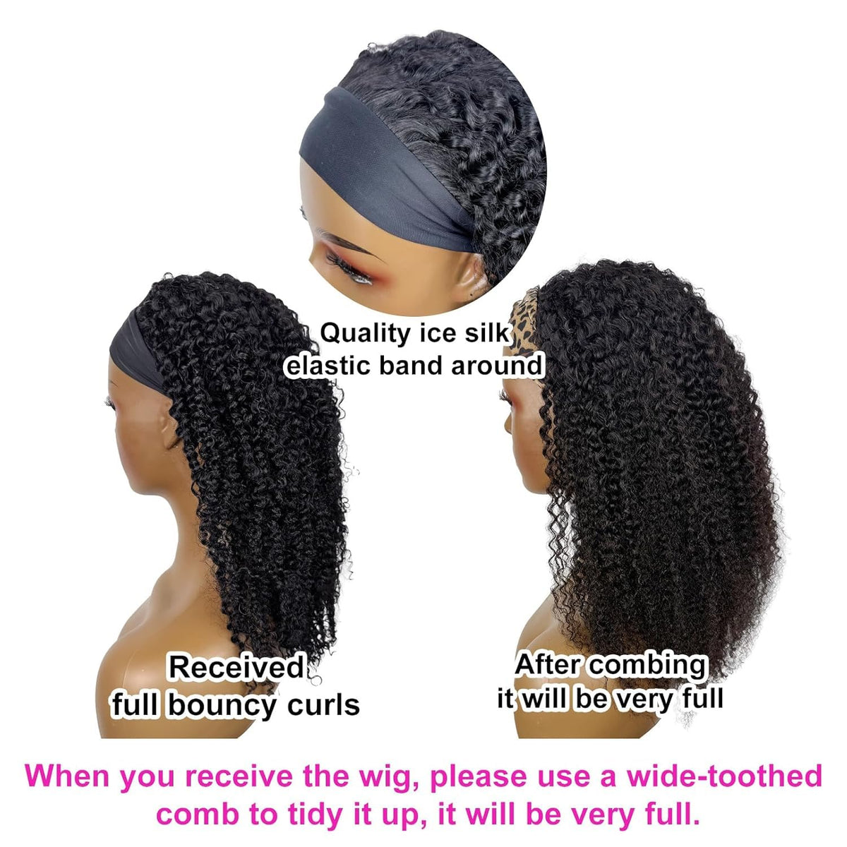Boopwine headband wig with ice silk band and velcro for secure, comfortable fit