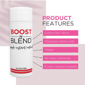 Boost N Blend cotton fibers blend with hair for thicker looking roots.