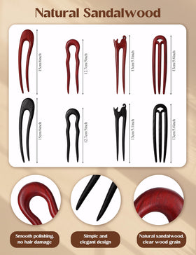 BootMoon wooden hair sticks 3-prong fork for secure, elegant chignons.