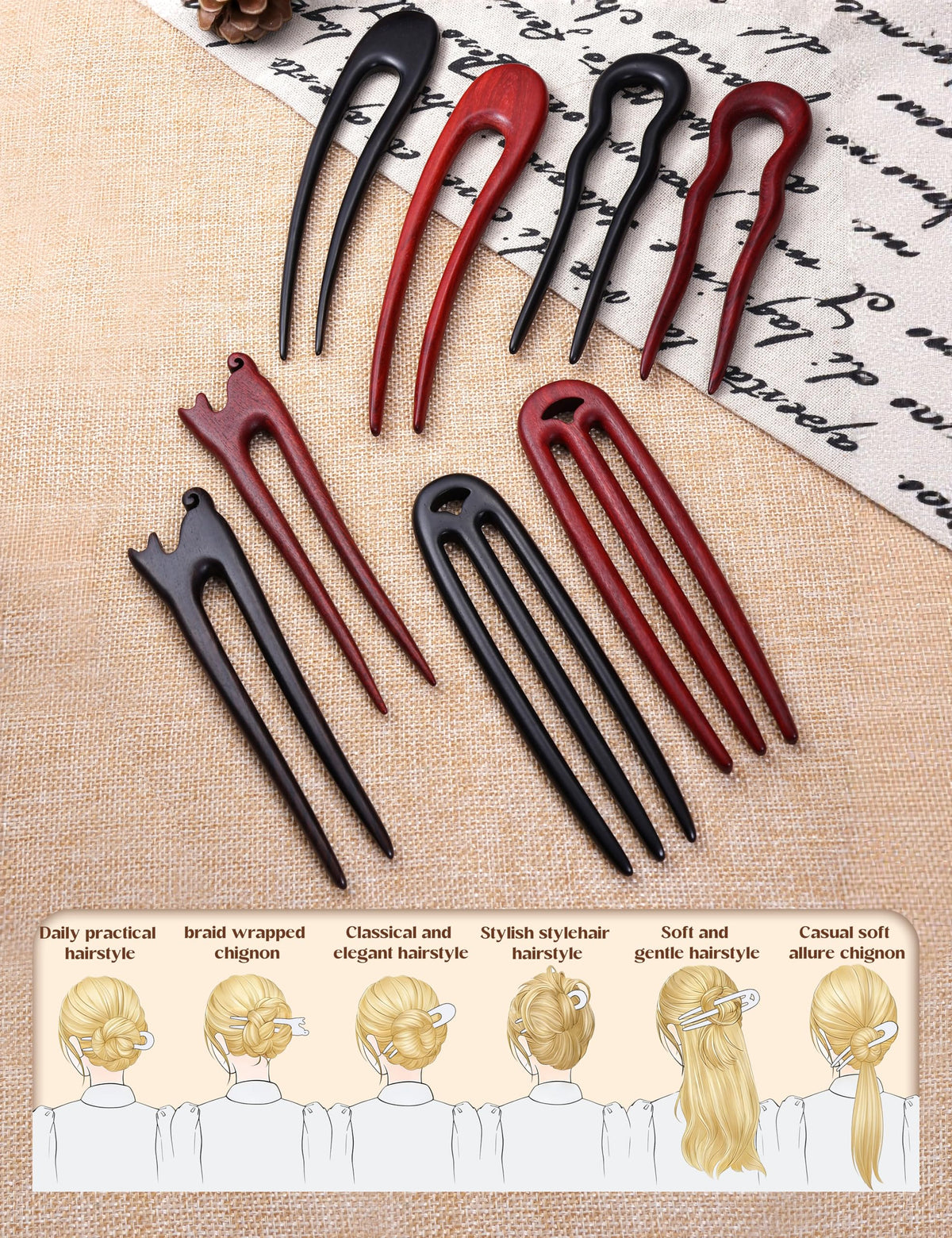 BootMoon wooden hair sticks cat-styled stick adds playful flair and grip.