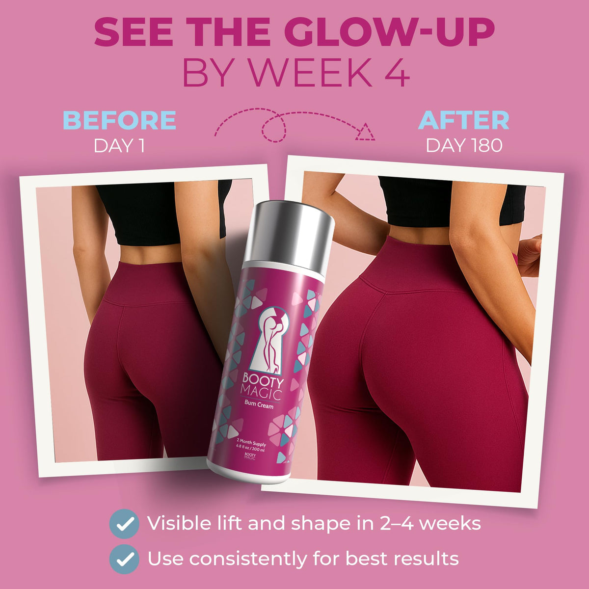 Booty Magic bottle with pump for convenient, mess-free use