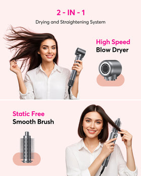 Bopcal 2-in-1 hair dryer brush highlighting ionic technology for frizz reduction