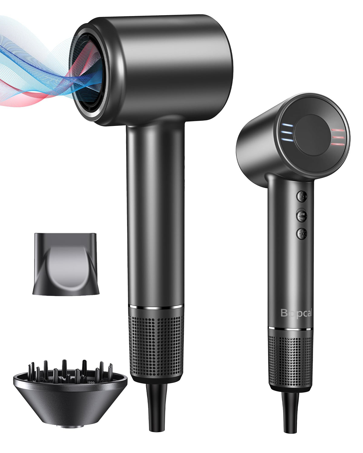 Bopcal hair dryer with diffuser attached for curl definition and smooth results