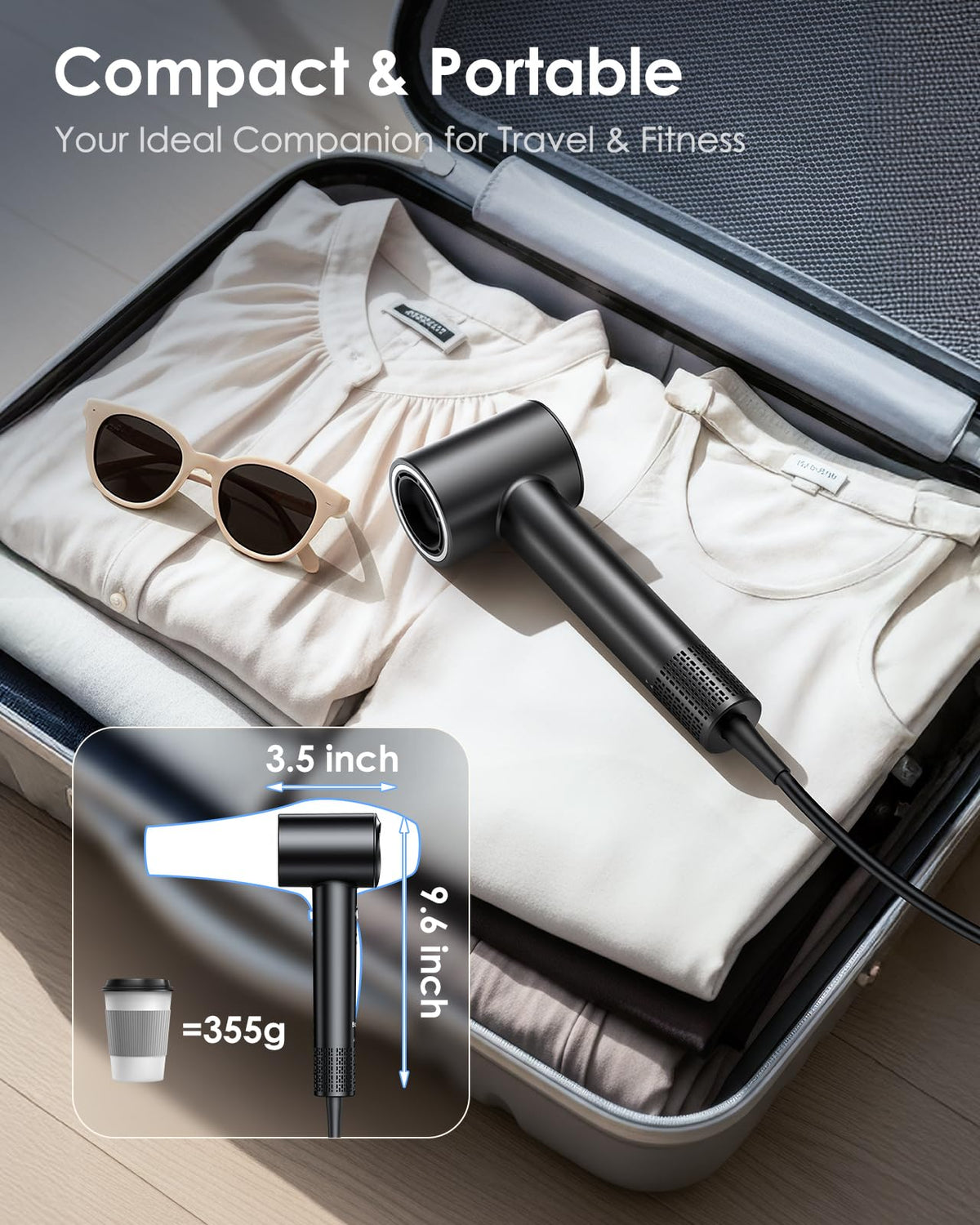 Bopcal Ionic Hair Dryer compact design supports travel and dorm room use.