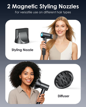 Bopcal Ionic Hair Dryer magnetic nozzle enables precise airflow styling.