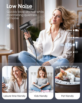 Bopcal Ionic Hair Dryer quiet motor signals low-noise operation at night.