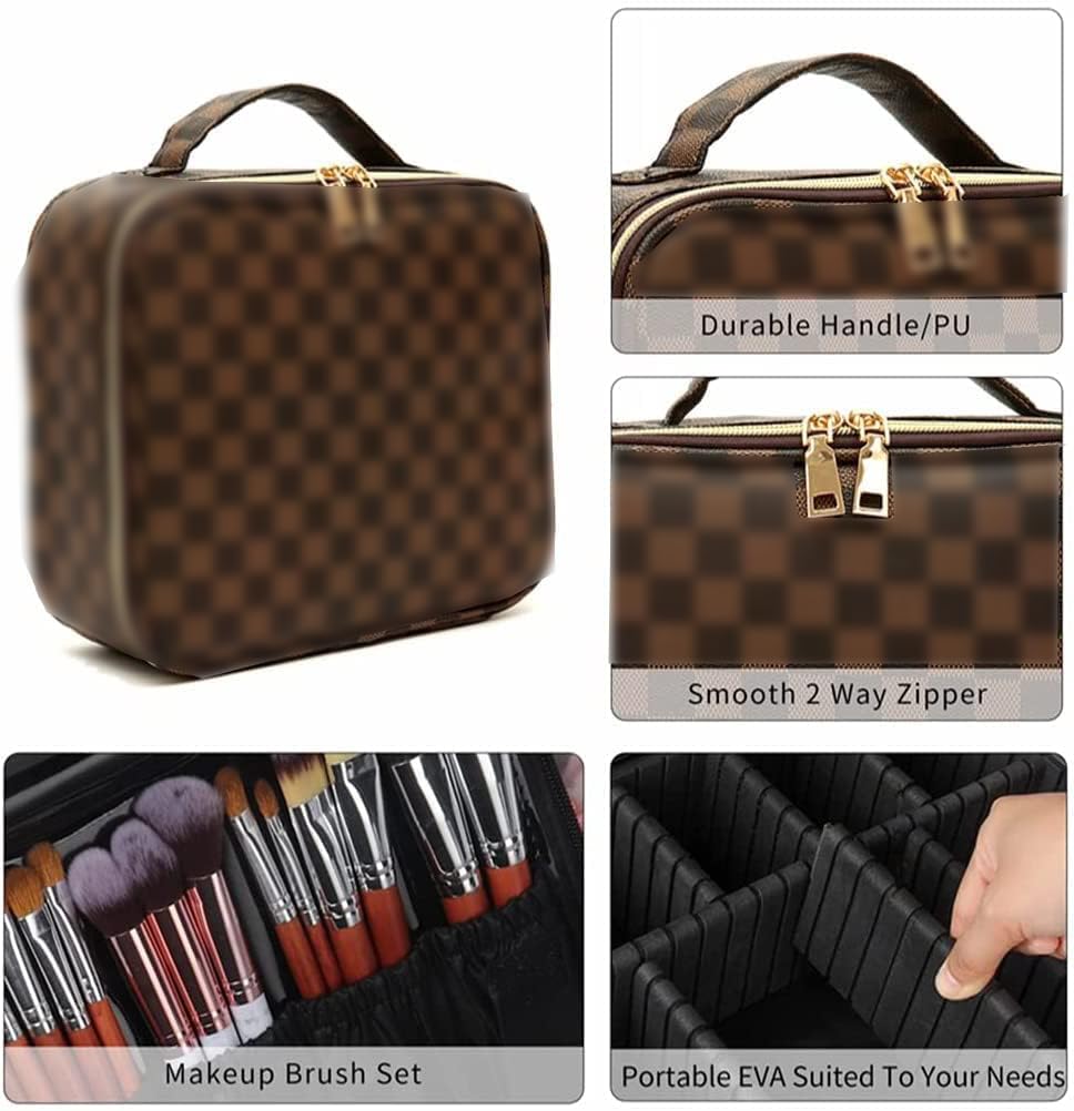 Bopomofo Checkered Makeup Bag gold zipper adds durable, stylish access for daily routines.