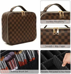 Bopomofo Checkered Makeup Bag gold zipper adds durable, stylish access for daily routines.