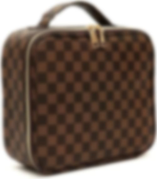 Bopomofo Checkered Makeup Bag top view shows stylish organization for travel.