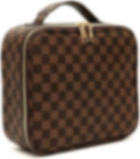 Bopomofo Checkered Makeup Bag top view shows stylish organization for travel.