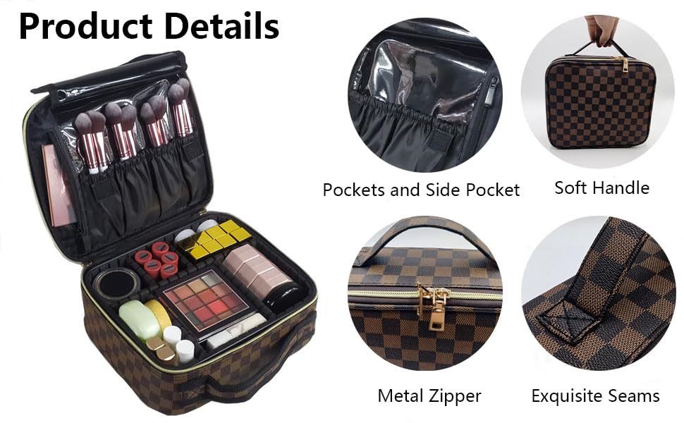 Bopomofo Checkered Makeup Bag travel-ready design fits in luggage or tote.
