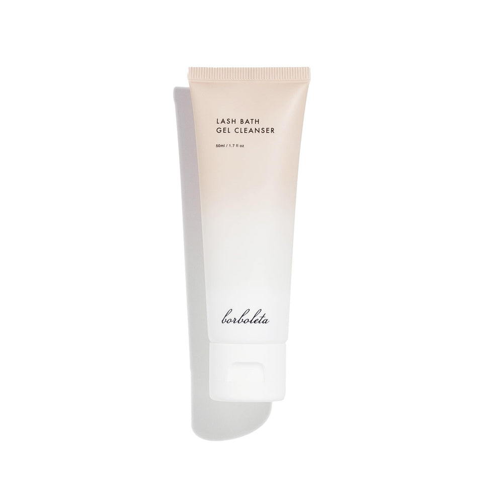 Borboleta Lash Bath Gel Cleanser packaging promotes gentle lash extension care