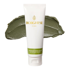 Borghese Advanced Fango Active Mud Musk bottle front shows portable spa treatment for refined pores.