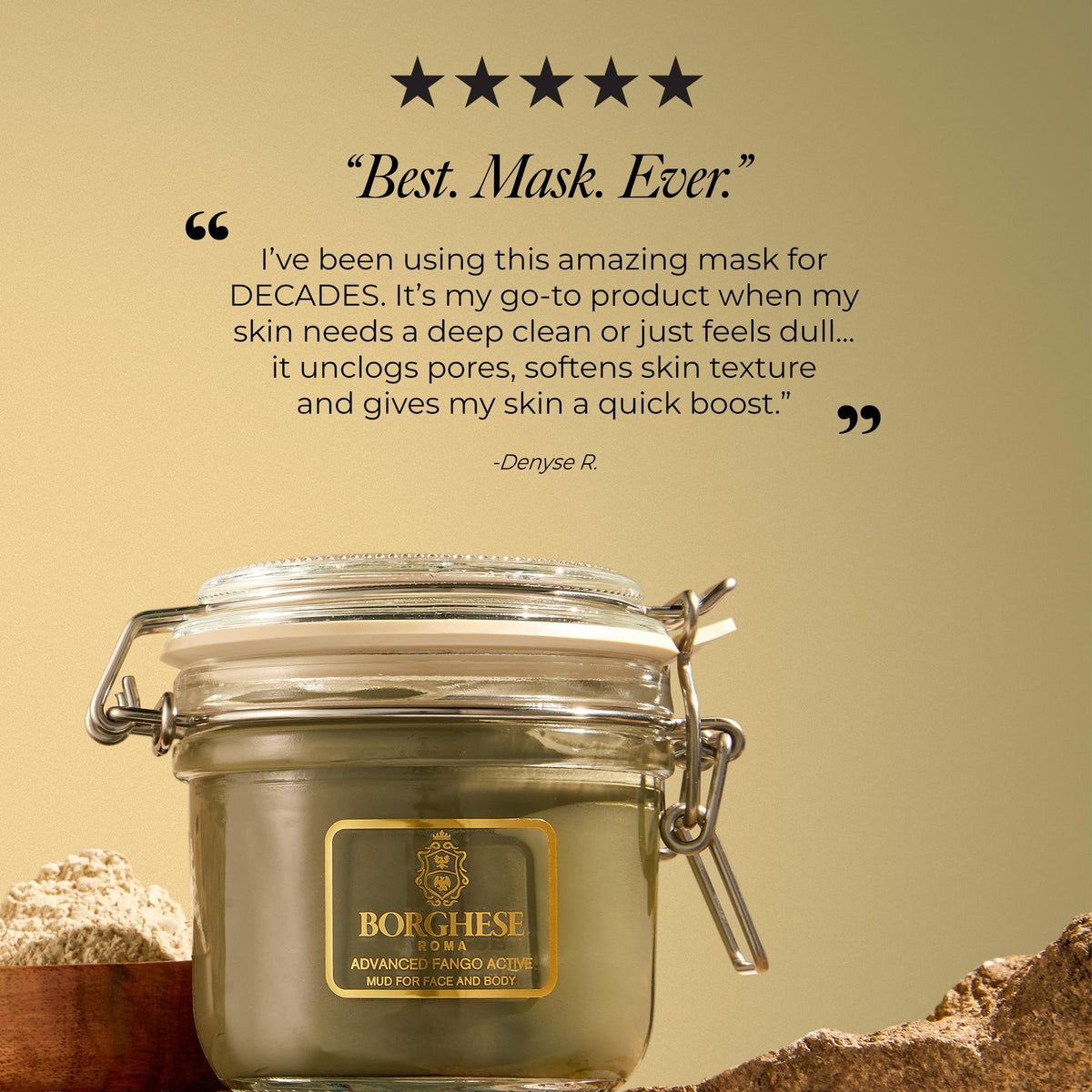 Borghese Advanced Fango Active Mud Musk nose-area shot emphasizes targeted pore refinement.
