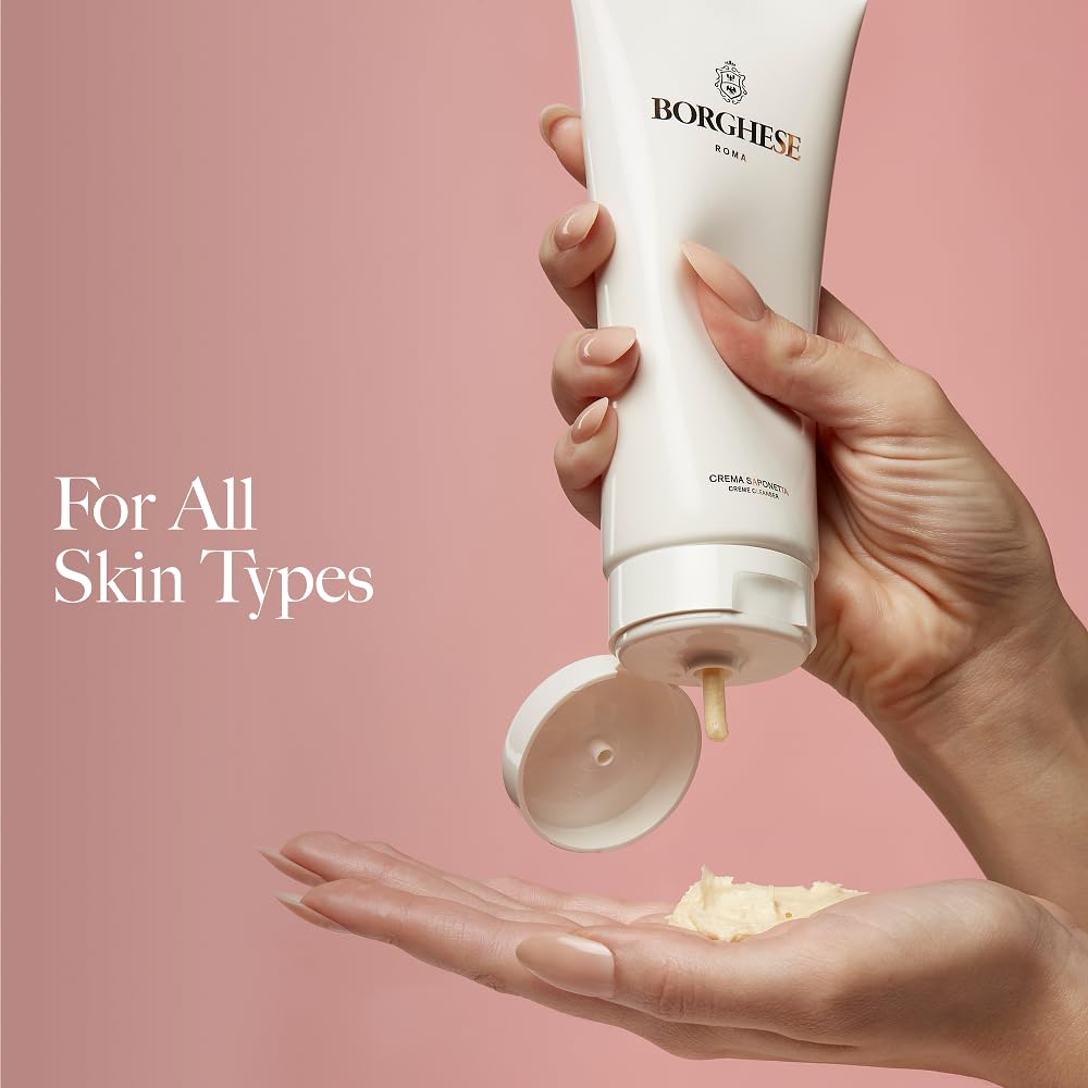 Borghese Crema Saponetta with sea salt purifies without drying the skin.
