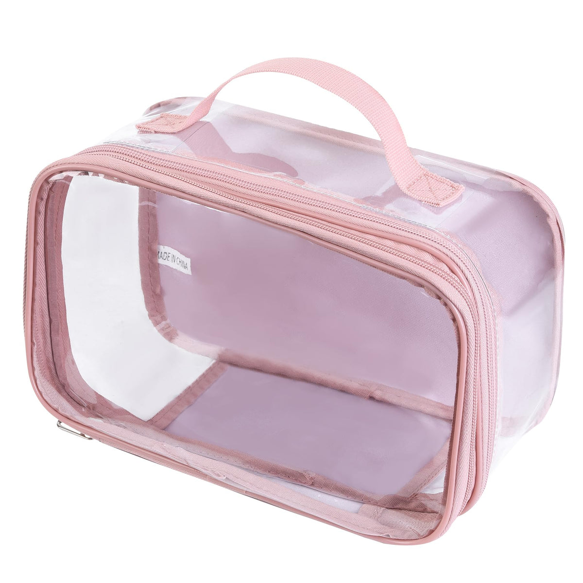BORMELUN large clear travel pouch in pink showing easy access to essentials