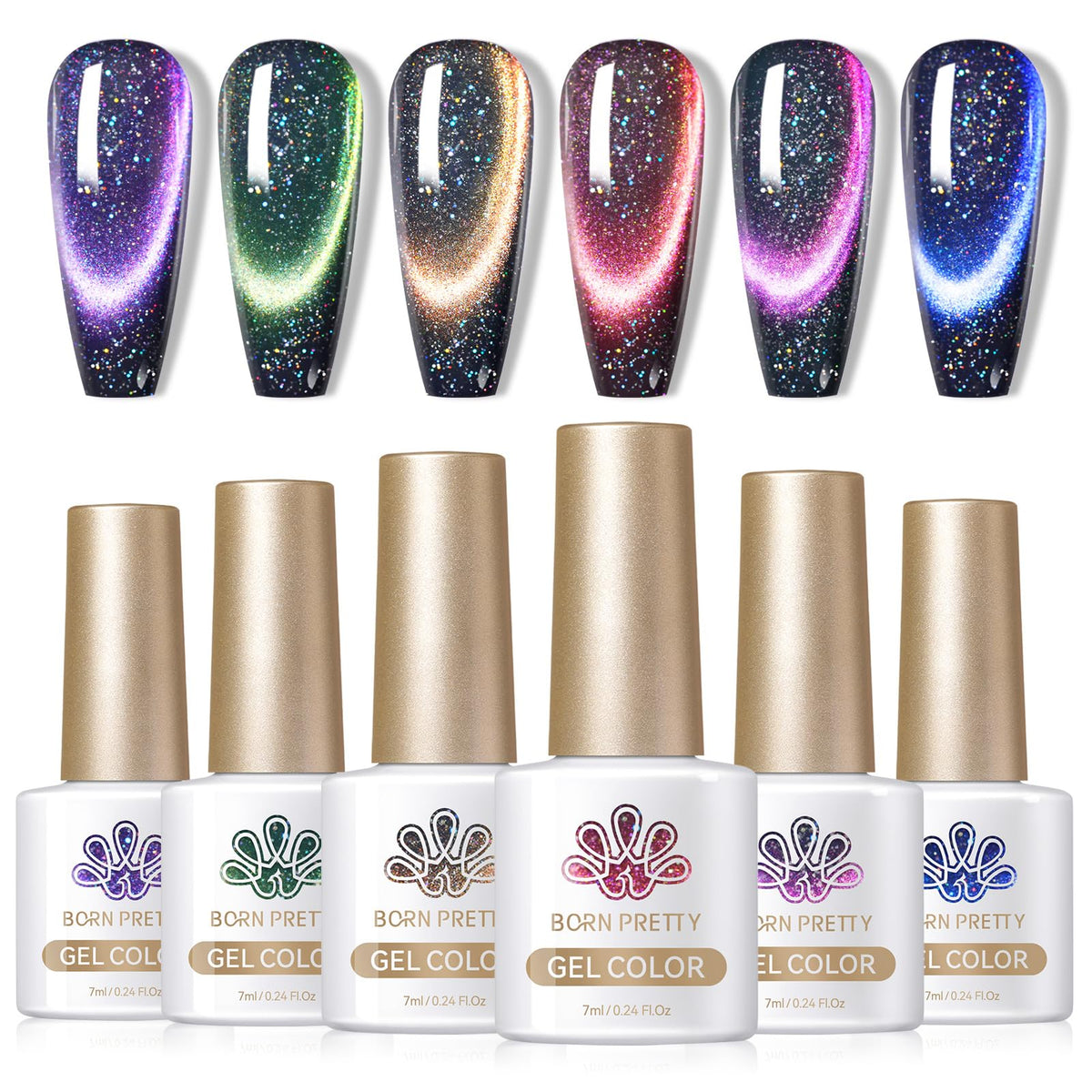 Born Pretty 9D Cat Magnetic Gel Nail Polish Set with magnetic shimmer for striking nails.