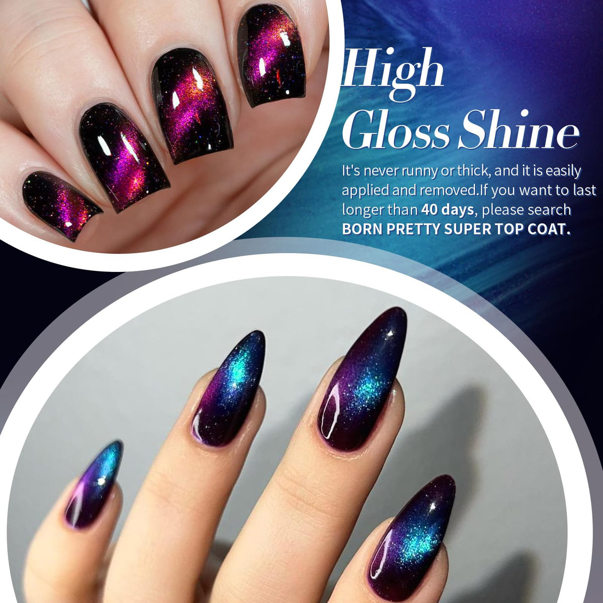 Purple chameleon color glow in Born Pretty Cat Magnetic Eye Nail Polish Set