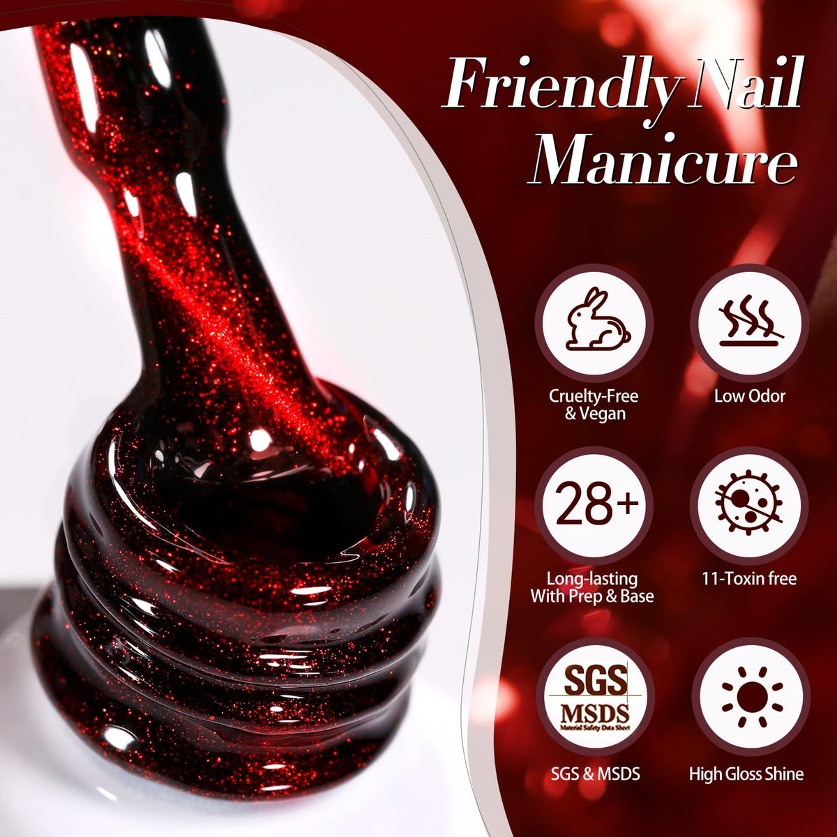 Born Pretty Burgundy magnetic shade demonstrates dramatic cat-eye effect on nails