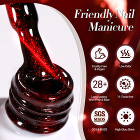 Born Pretty Burgundy magnetic shade demonstrates dramatic cat-eye effect on nails