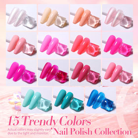 Born Pretty pink color swatches reveal neon, nude, and glitter tones for versatile looks