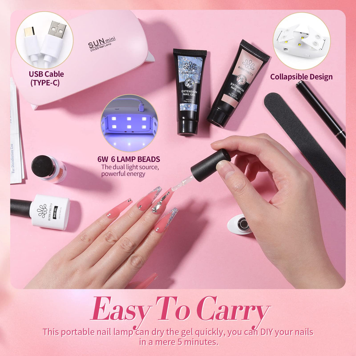 Slip solution and tools organized for beginner-friendly nail application