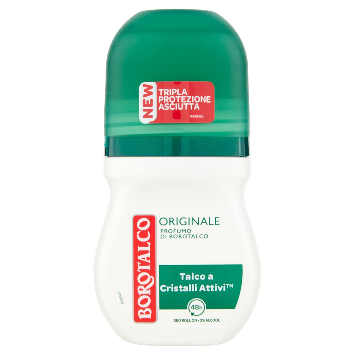 Borotalco Original Microtalc roll-on bottle offering all-day protection.