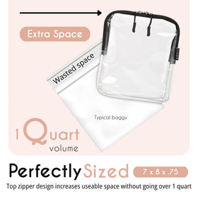 BORSALI zippered close-up highlights durable reusable clear pouch for travel