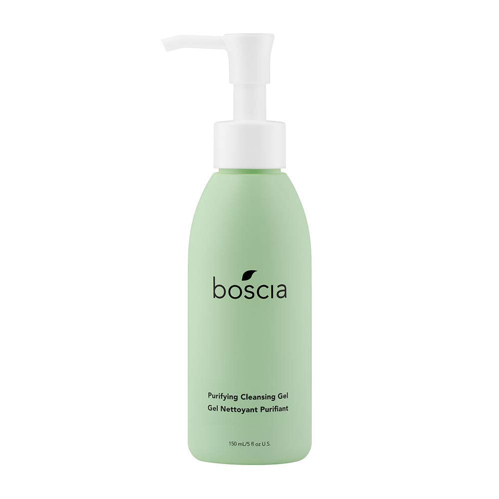 Boscia Purifying Cleansing Gel bottle front, gentle cleanse for all skin types and moisture balance.