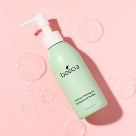 Boscia Purifying Cleansing Gel texture showing clear gel on skin for cleansing.