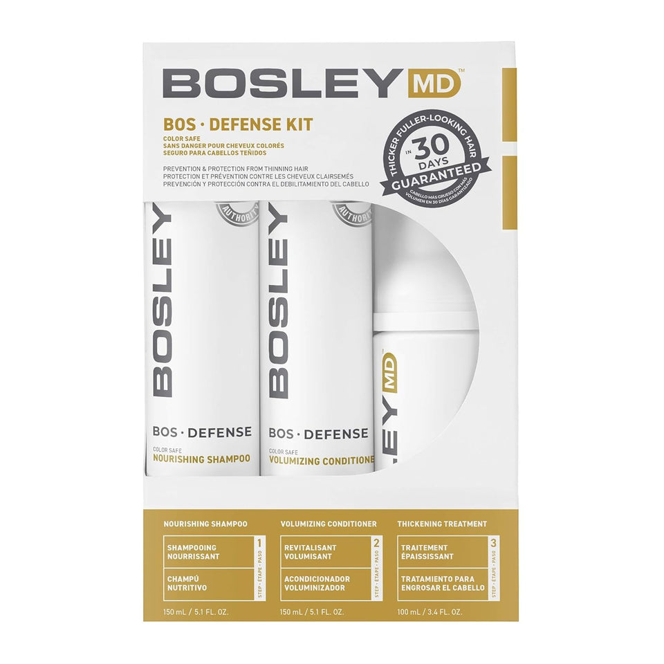 BosDefense Nourishing Shampoo bottle highlights sulfate-free cleansing and scalp care