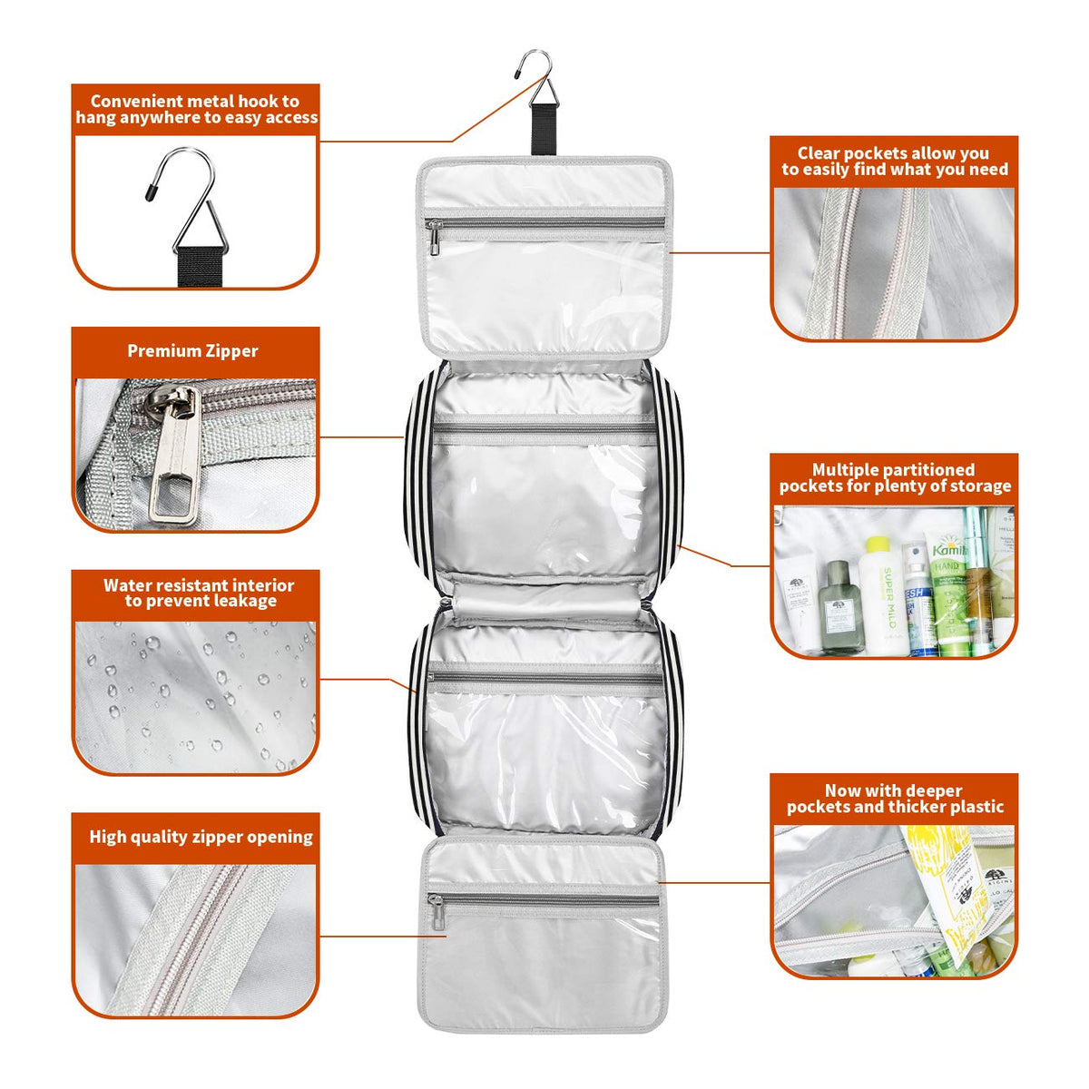 Bosidu travel bag interior mesh pockets keep small items organized
