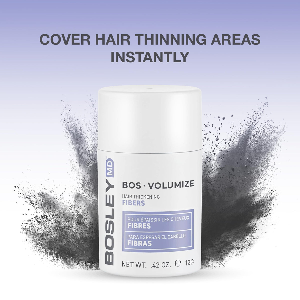 BosleyMD BOSVolumize fibers applied to hair strands for instant thickness