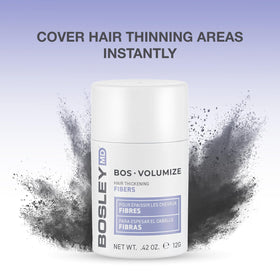 BosleyMD BOSVolumize fibers applied to hair strands for instant thickness