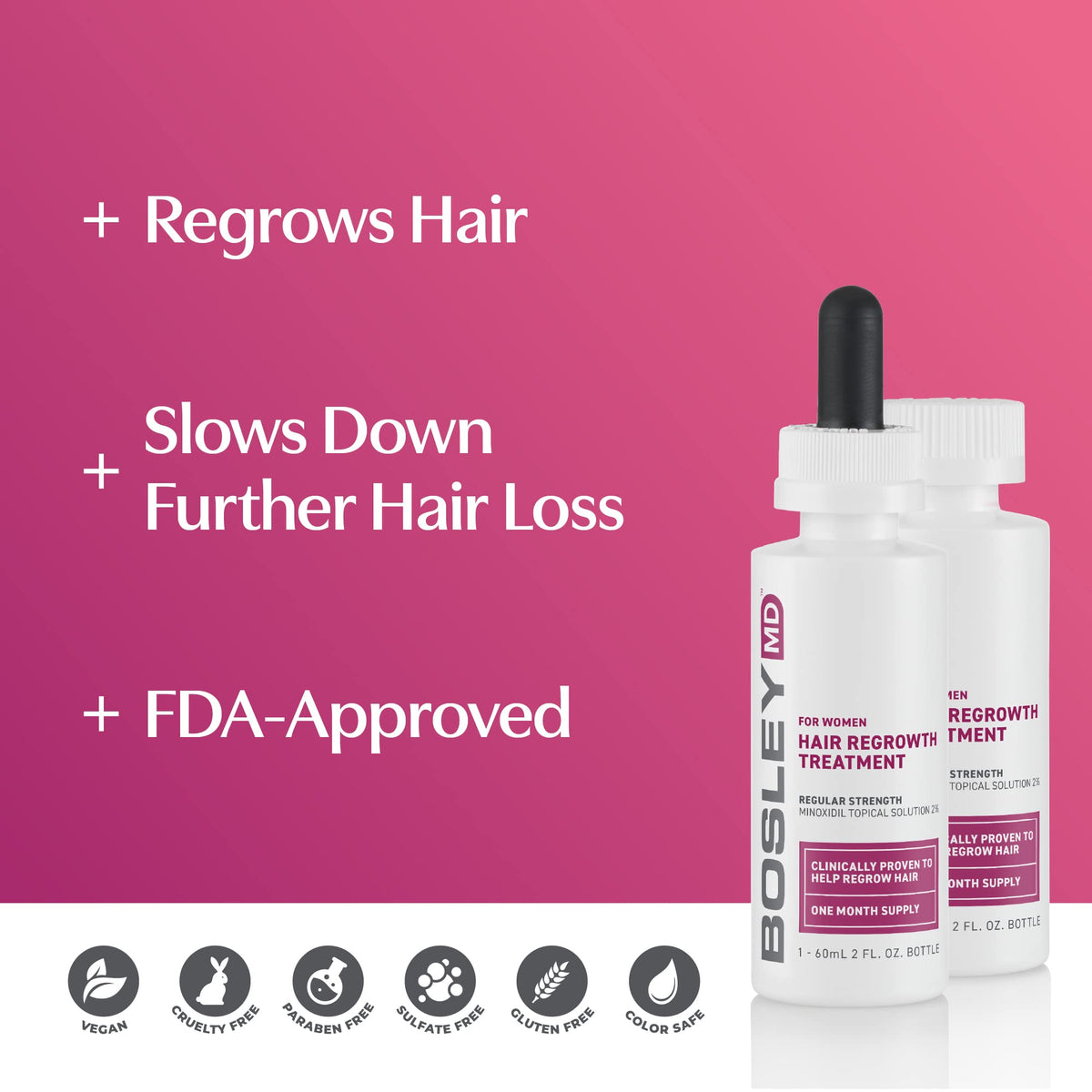 Close-up of the BosleyMD Minoxidil dropper for precise scalp application.