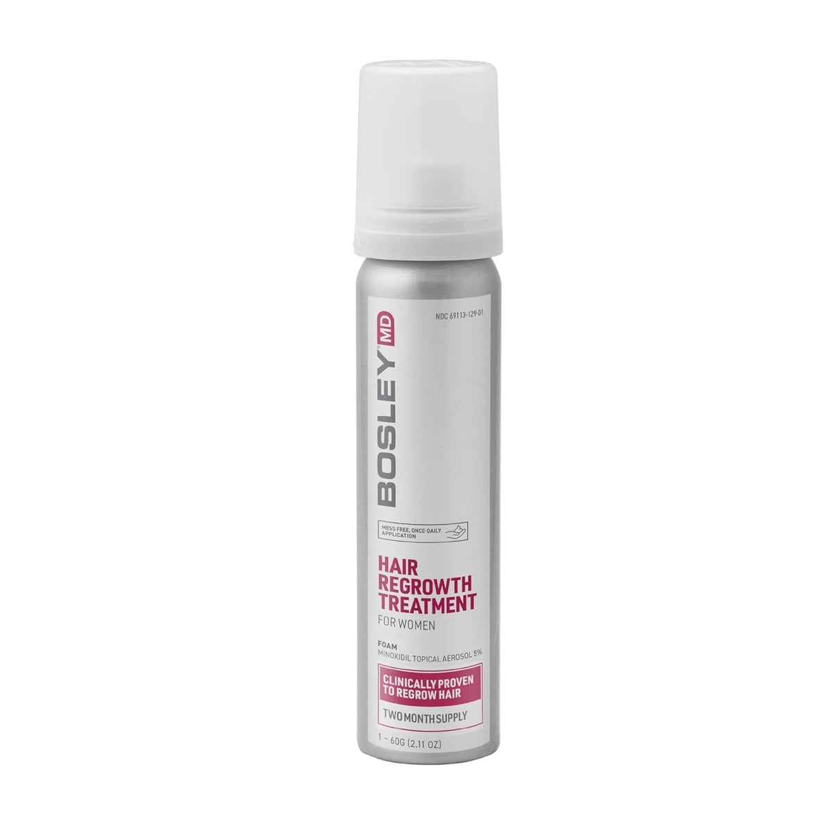 BosleyMD minoxidil foam bottle for easy, mess-free at-home application.
