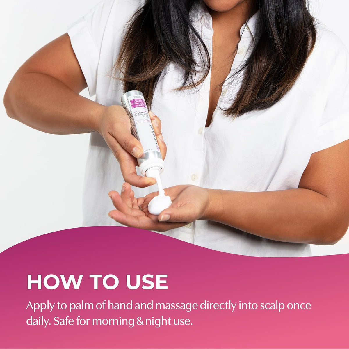 BosleyMD women's hair regrowth foam in a typical daily routine.