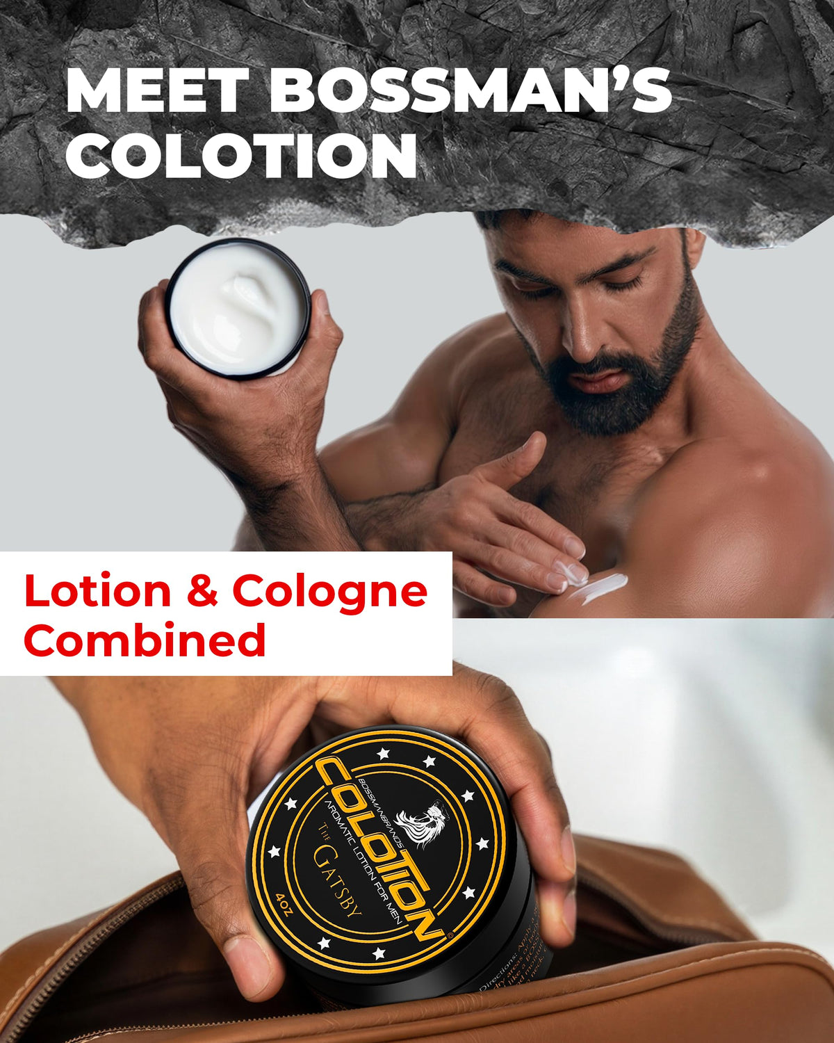 Bossman Colotion 2-in-1 lotion and cologne pump for quick application.