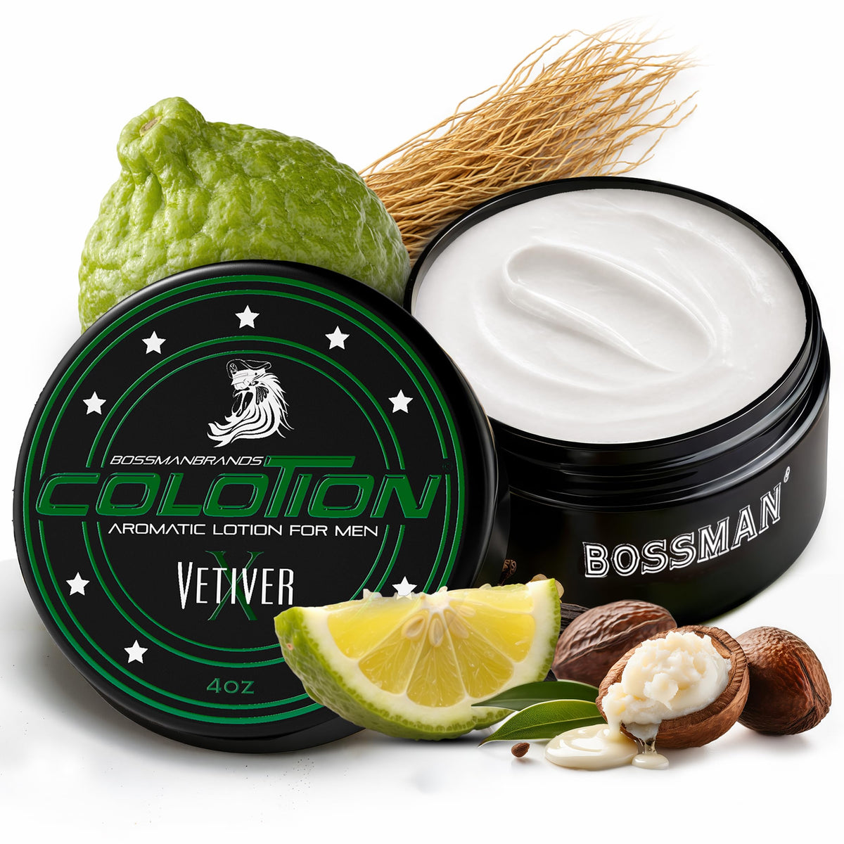 Bossman Colotion bottle front showing 2-in-1 hydrator and scent.