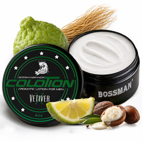 Bossman Colotion bottle front showing 2-in-1 hydrator and scent.