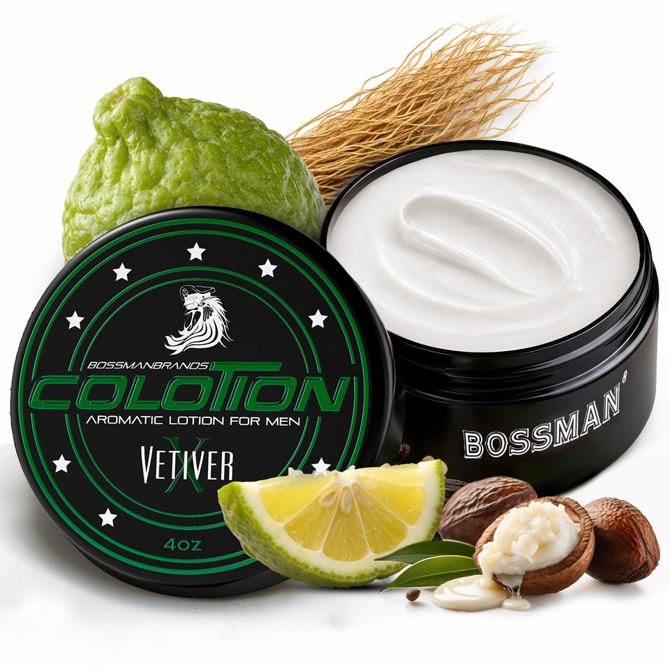 Bossman Colotion bottle front showing 2-in-1 hydrator and scent.