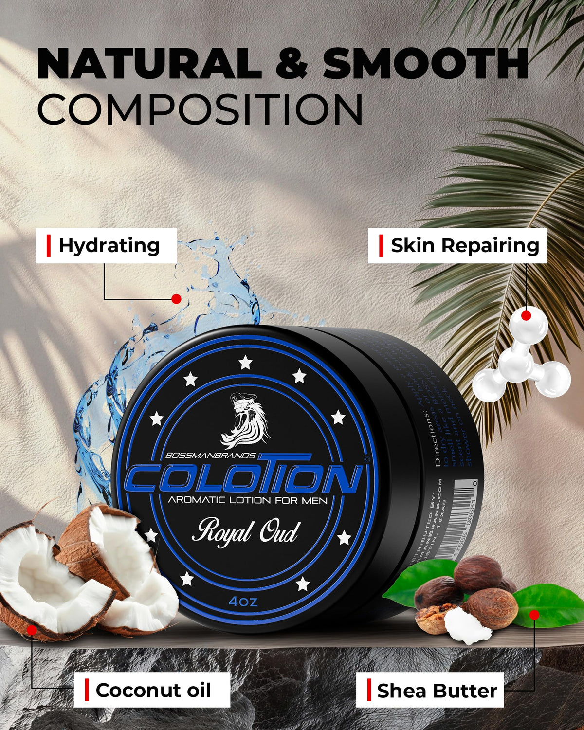 Bossman Colotion coconut oil for quick absorption and hydration