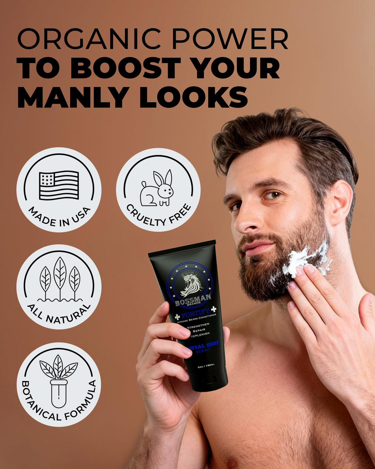 Bossman Essentials Beard Balm provides light hold for tame flyaways.