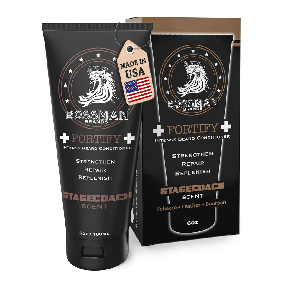 Bossman Fortify beard conditioner bottle pour for nourished, fuller beard