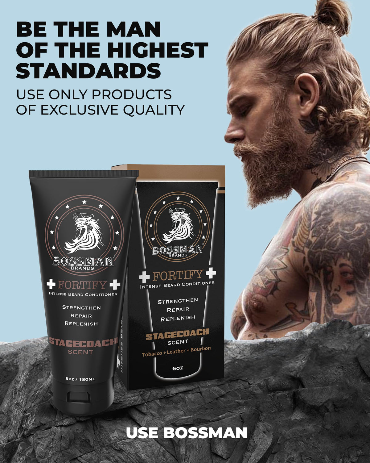 Beard and skin moisture improved with Bossman Fortify conditioner