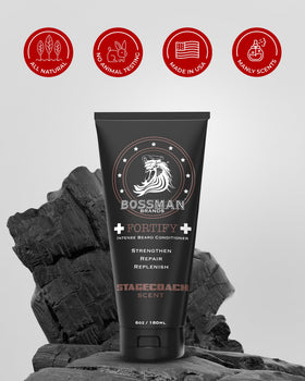 USA-made, cruelty-free Bossman Fortify conditioner label