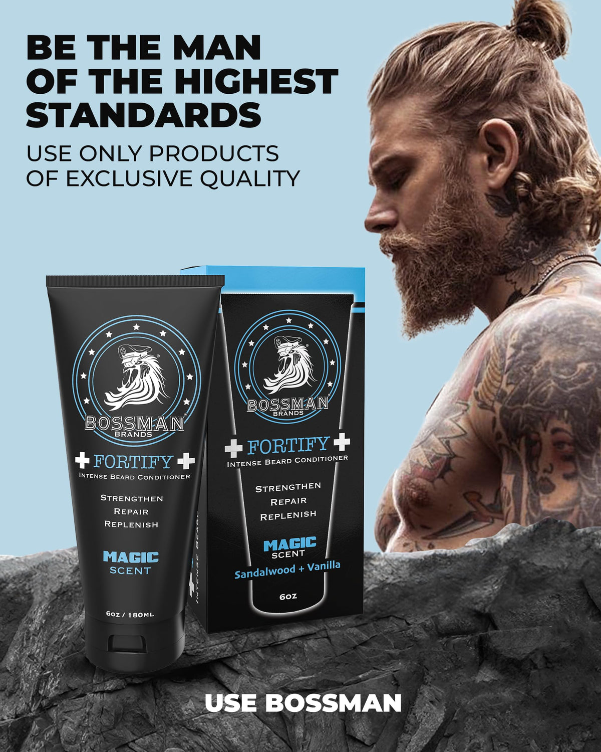 Magic Scent bottle features sandalwood and vanilla notes from Bossman Fortify.